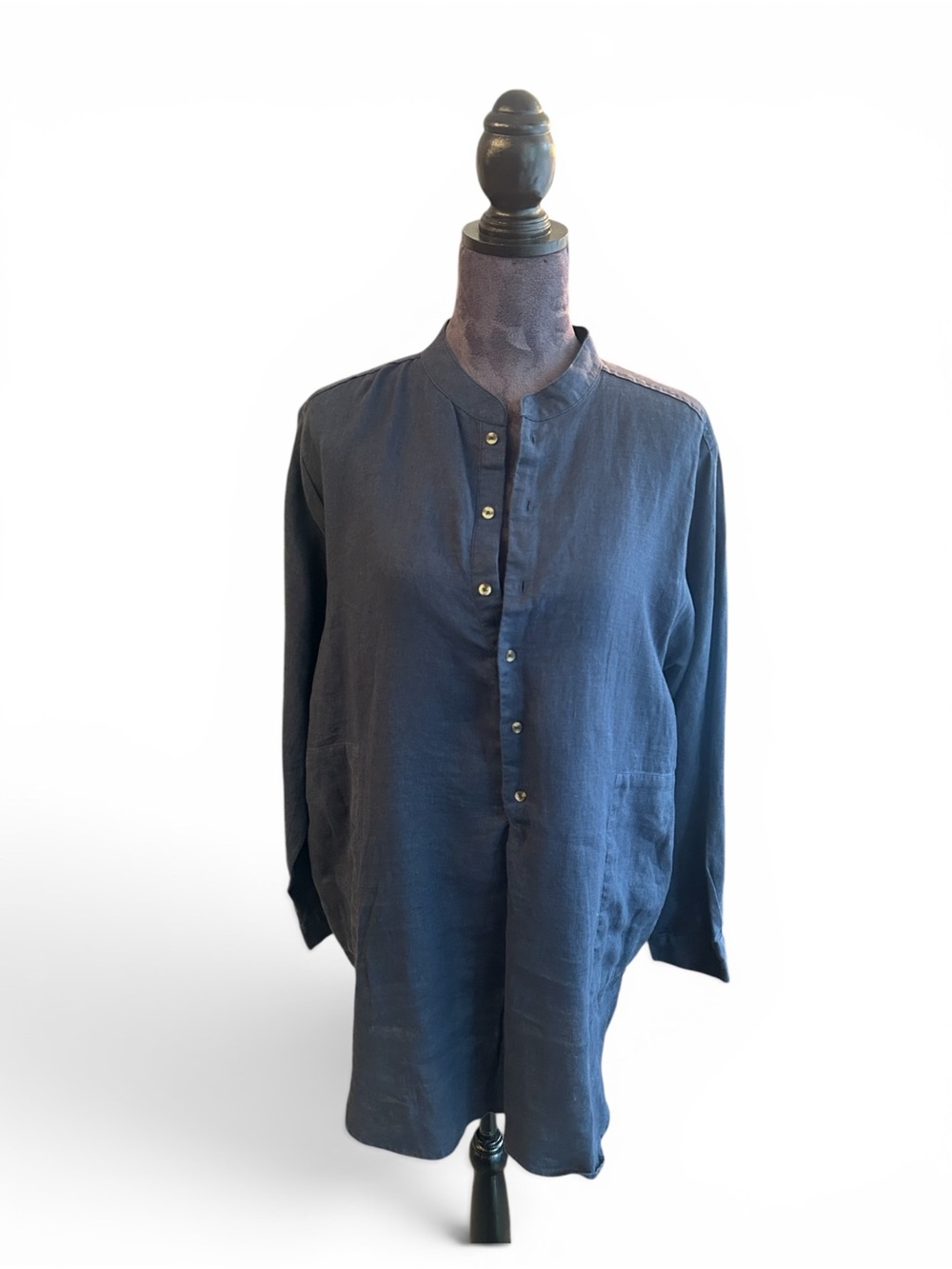 Women's Linen Navy Longline Tunic Button-Front Top perfect beach wear
